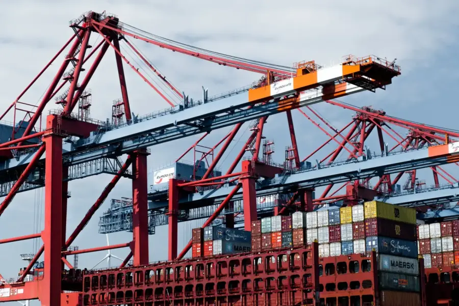 Shipping containers stacked at a port